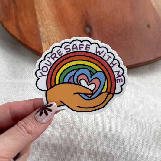 "You're Safe With Me" Pride Fan Sticker